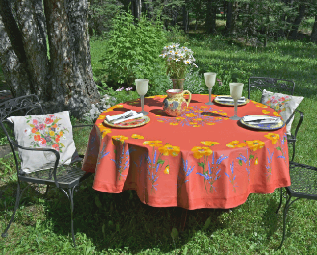 French Coated Tablecloth "Coquelicot" Red